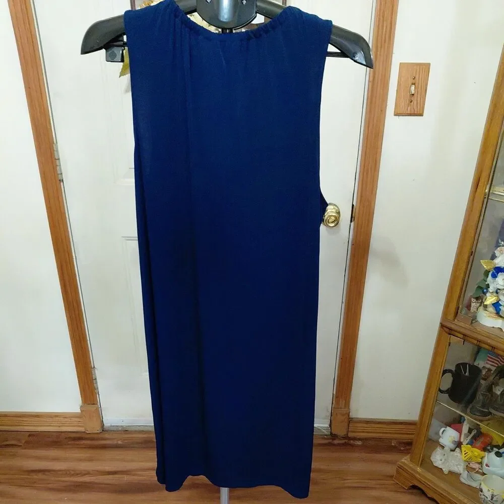 New Michael Kors Basic Sleeveless Dress Womens XL in Navy Strings Zipper $110